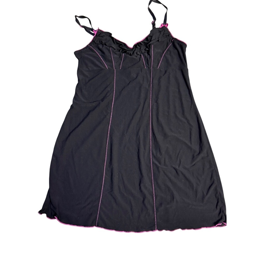 Bisou Bisou Michele Bohbot Intimates Black Pink Ruffle Trim Chemise Slip Small
